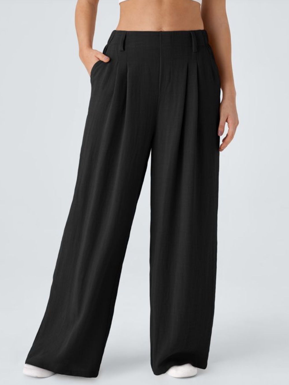 HALARA Black High Waist Wide-Leg Pleated Trousers Chinos 100% Cotton Medium